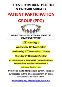 PPG Poster – 2017 dates – Leeds City Medical Practice